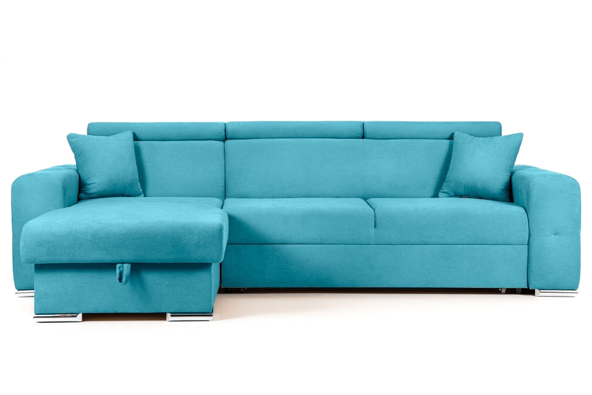 Colțar Extensibil BELLAGIO, șezlong interschimbabil, cu ladă de depozitare, cu tetiere reglabile, 280x170x100 cm Turcoaz-Enjoy Stanga Prestige Home