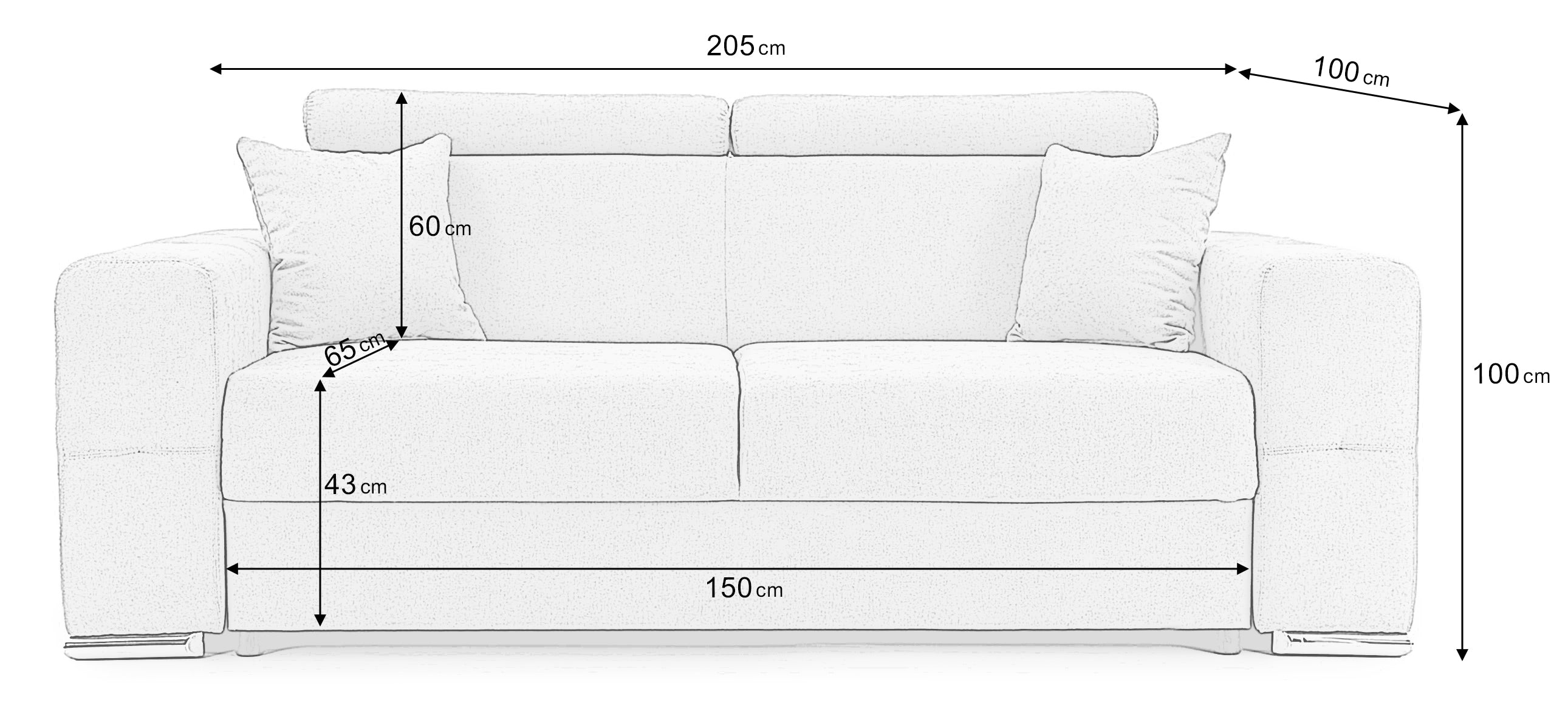 Canapea Fixă 2 locuri BELLAGIO, cu tetiere reglabile, 205x100x100 cm Prestige Home