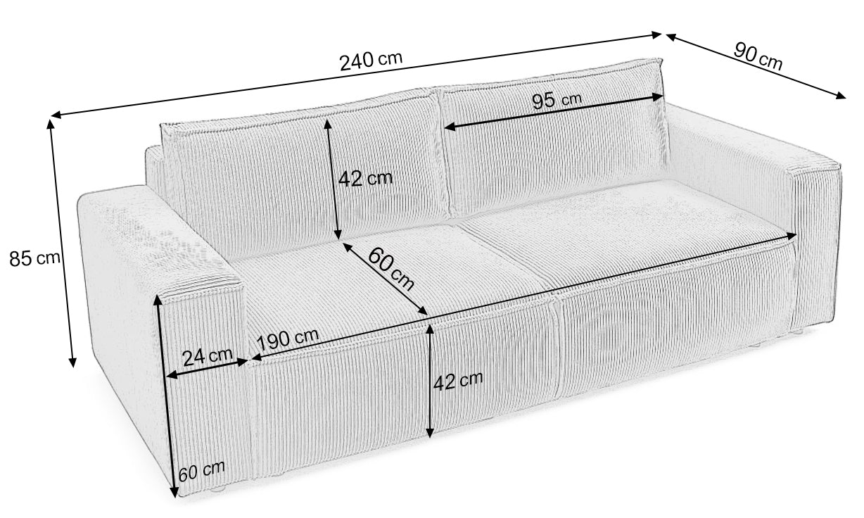 Canapea Extensibilă 3 locuri CLOUD, cu ladă de depozitare, 240x87x85 cm Prestige Home