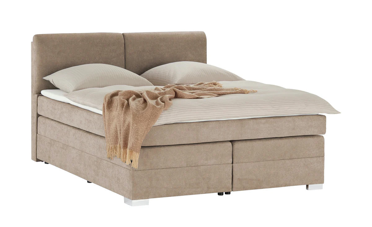 Pat Boxspring Charlotte, cu ladă de depozitare, saltea și topper incluse Bej-Enjoy Prestige Home