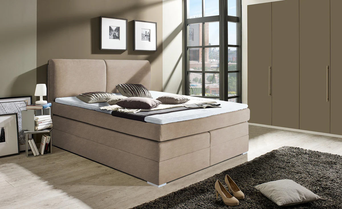 Pat Boxspring Charlotte, cu ladă de depozitare, saltea și topper incluse Prestige Home