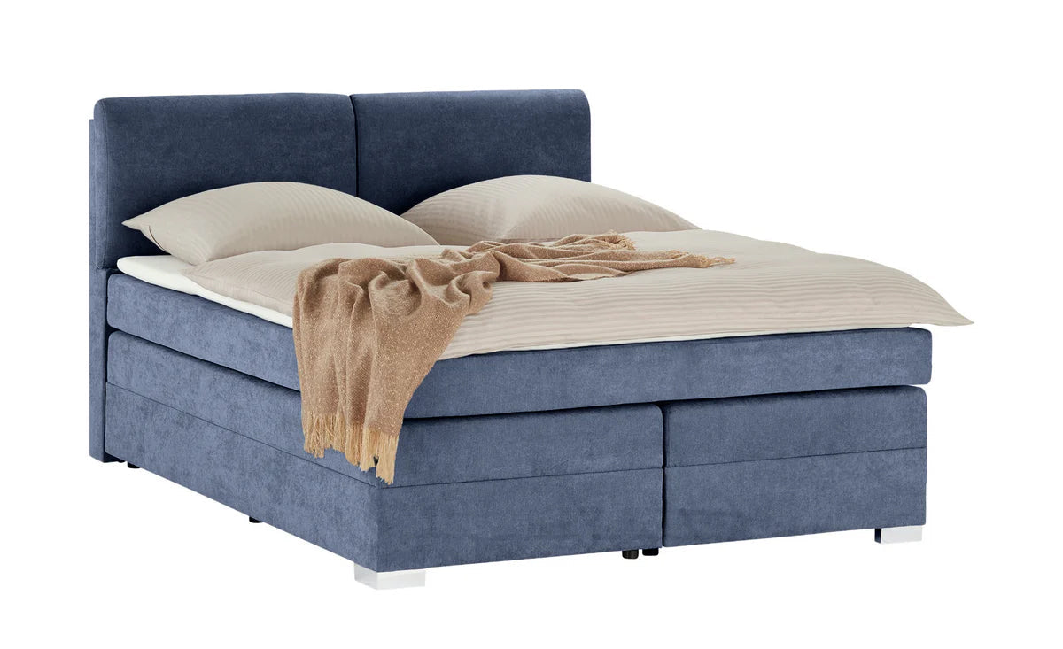 Pat Boxspring Charlotte, cu ladă de depozitare, saltea și topper incluse Albastru-Inchis-Enjoy Prestige Home
