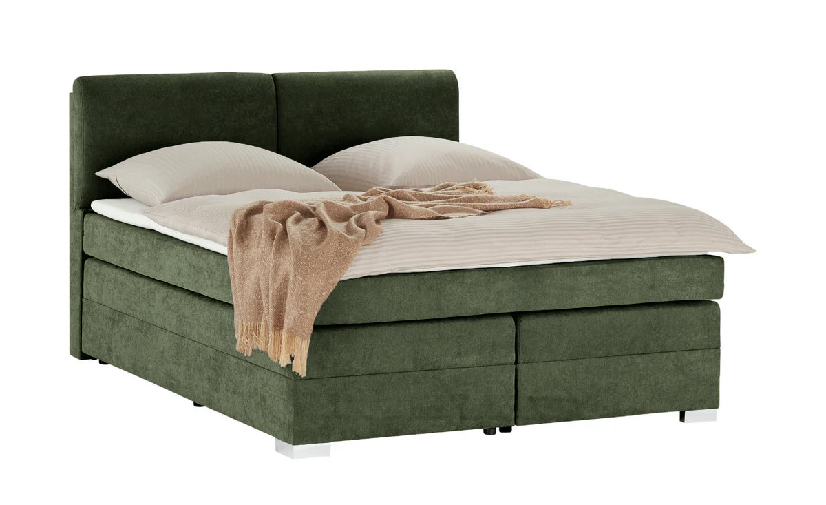 Pat Boxspring Charlotte, cu ladă de depozitare, saltea și topper incluse Verde-Enjoy Prestige Home