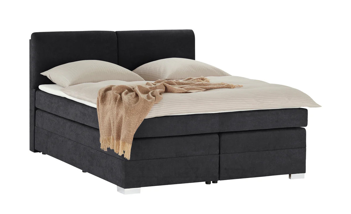 Pat Boxspring Charlotte, cu ladă de depozitare, saltea și topper incluse Gri-Inchis-Enjoy Prestige Home