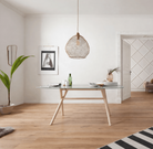 Masă Buus, picioare din lemn masiv de frasin, blat sticla, 180 cm latime Arboteca