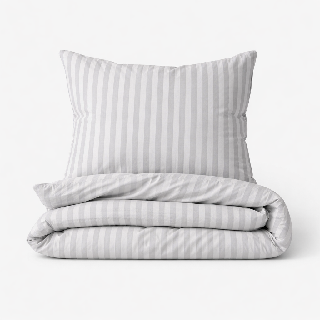 Lenjerie de pat bumbac satinat 100%, model dungi gri, 130 g/m², cu fermoar Arboteca
