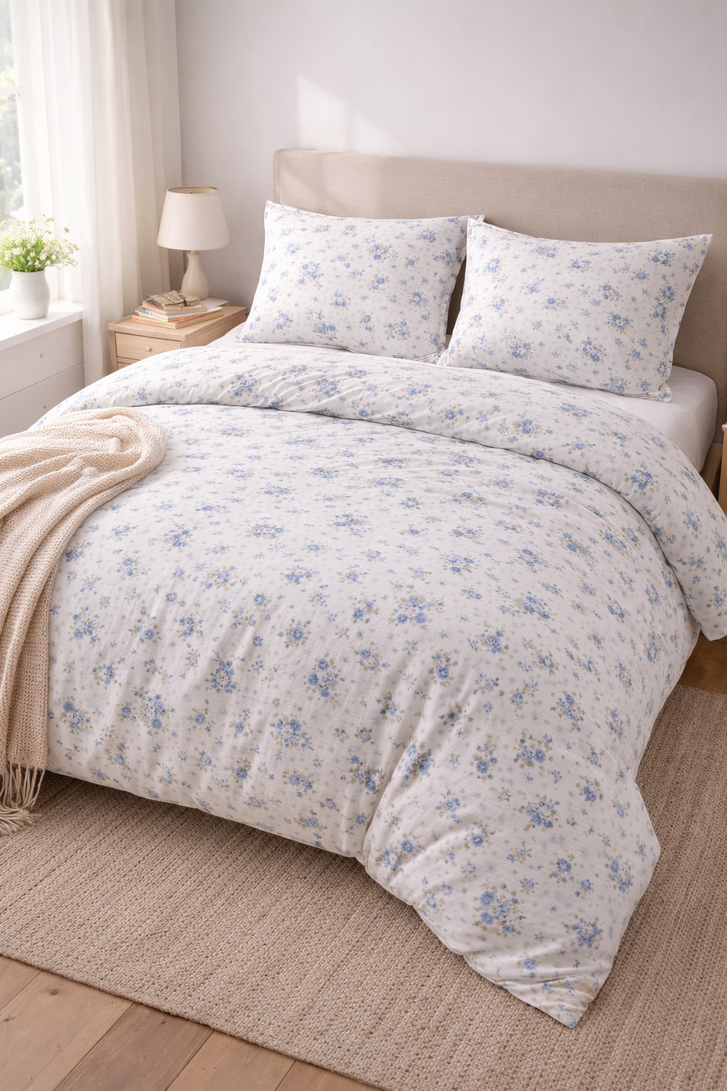 Lenjerie de pat flanel 100% bumbac, model Flori, 150 g/m², cu fermoar Arboteca