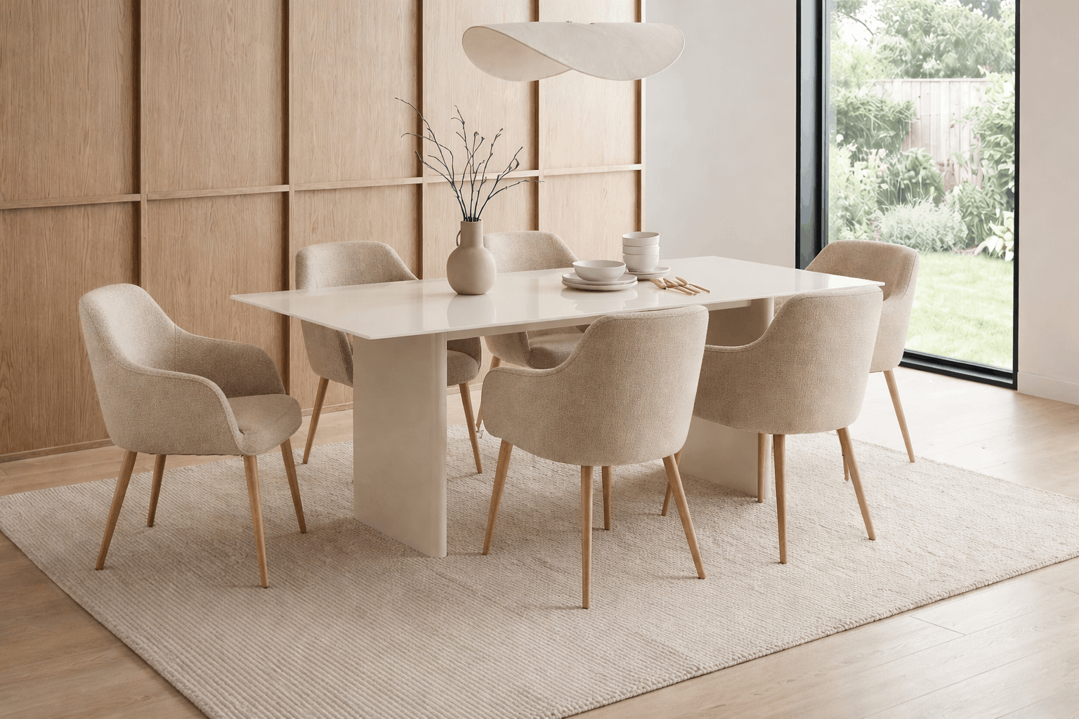 Masa Janita, Sticla, MDF, Creme, 220 cm latime Arboteca