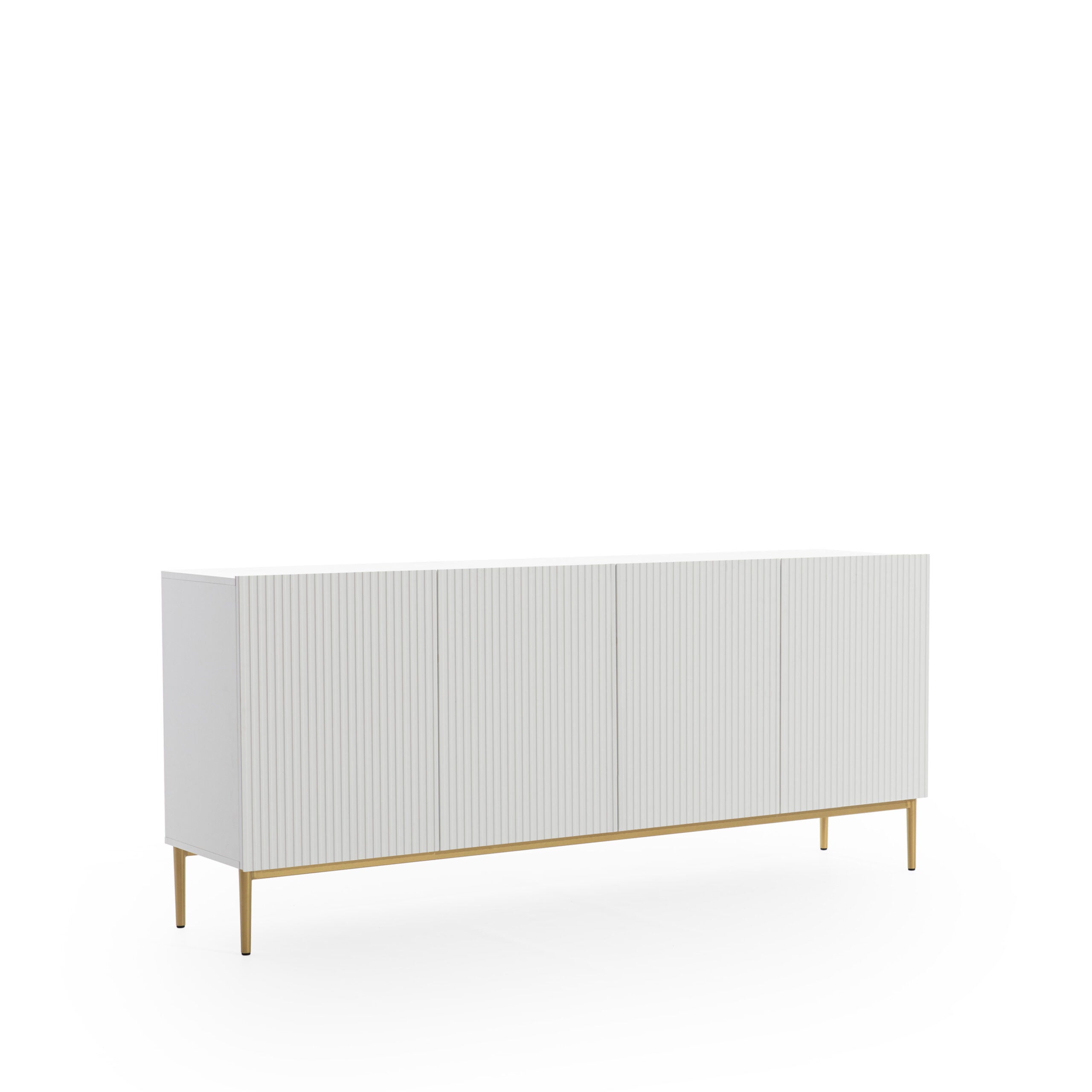 Comoda Nicole din pal, MDF si metal, cu 4 usi, 200 cm latime , Alb-Auriu Arboteca