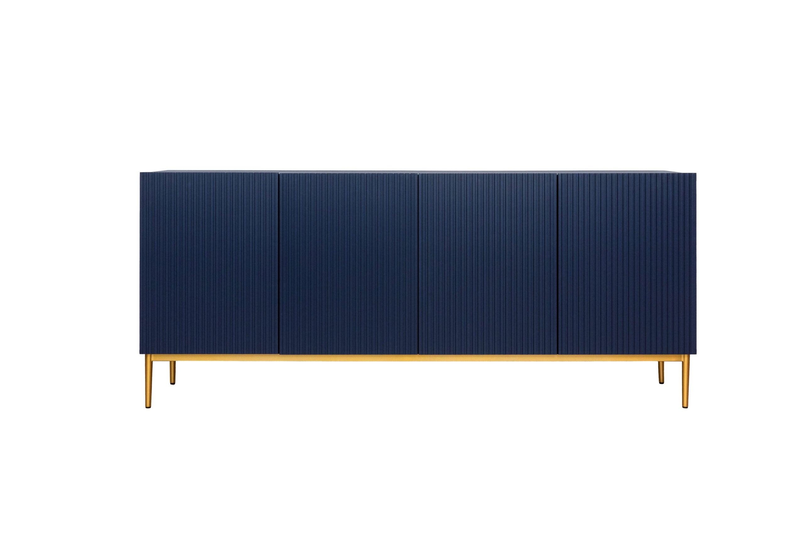 Comoda Nicole din pal, MDF si metal, cu 4 usi, 200 cm latime , Albastru-Auriu Arboteca