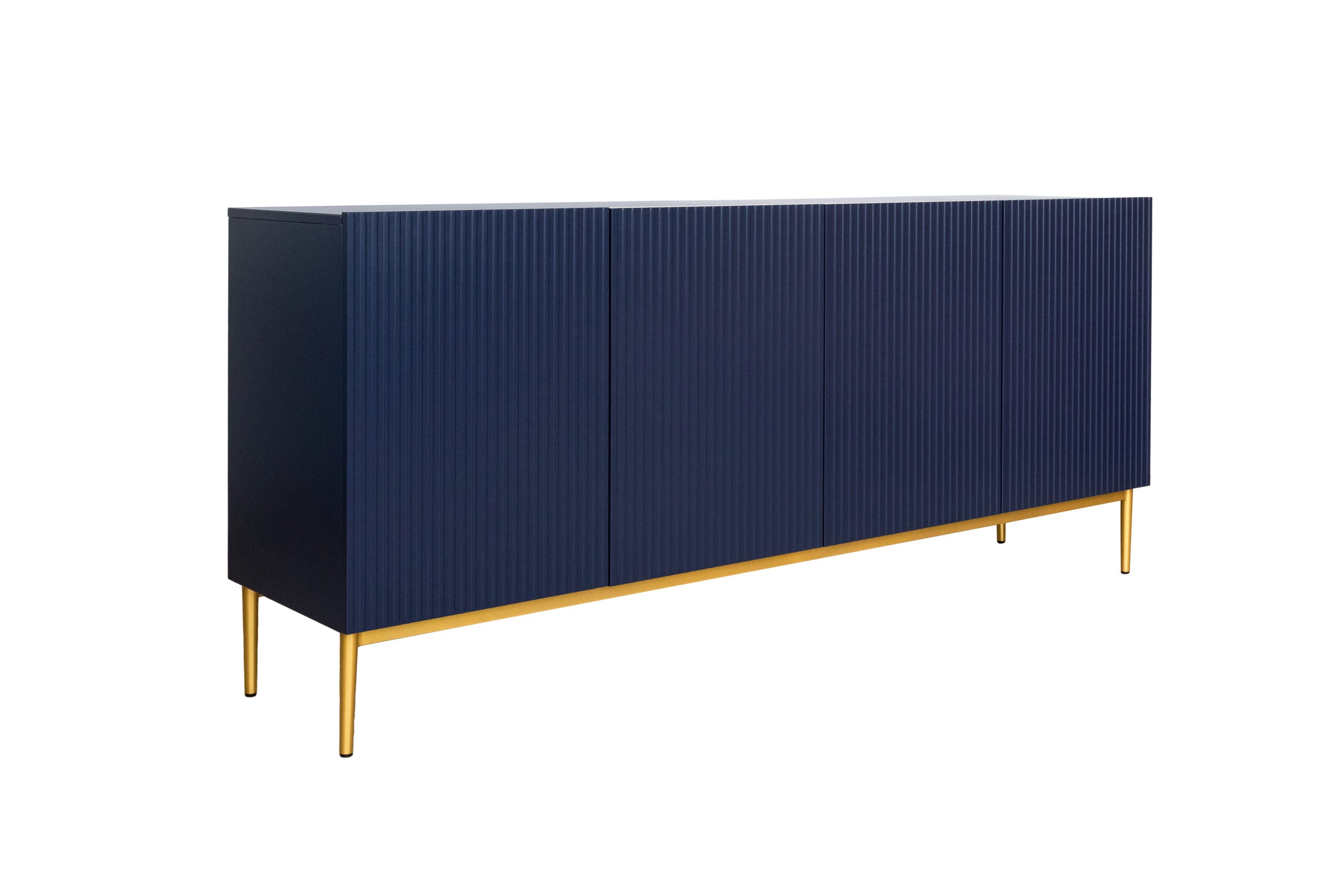 Comoda Nicole din pal, MDF si metal, cu 4 usi, 200 cm latime , Albastru-Auriu Arboteca