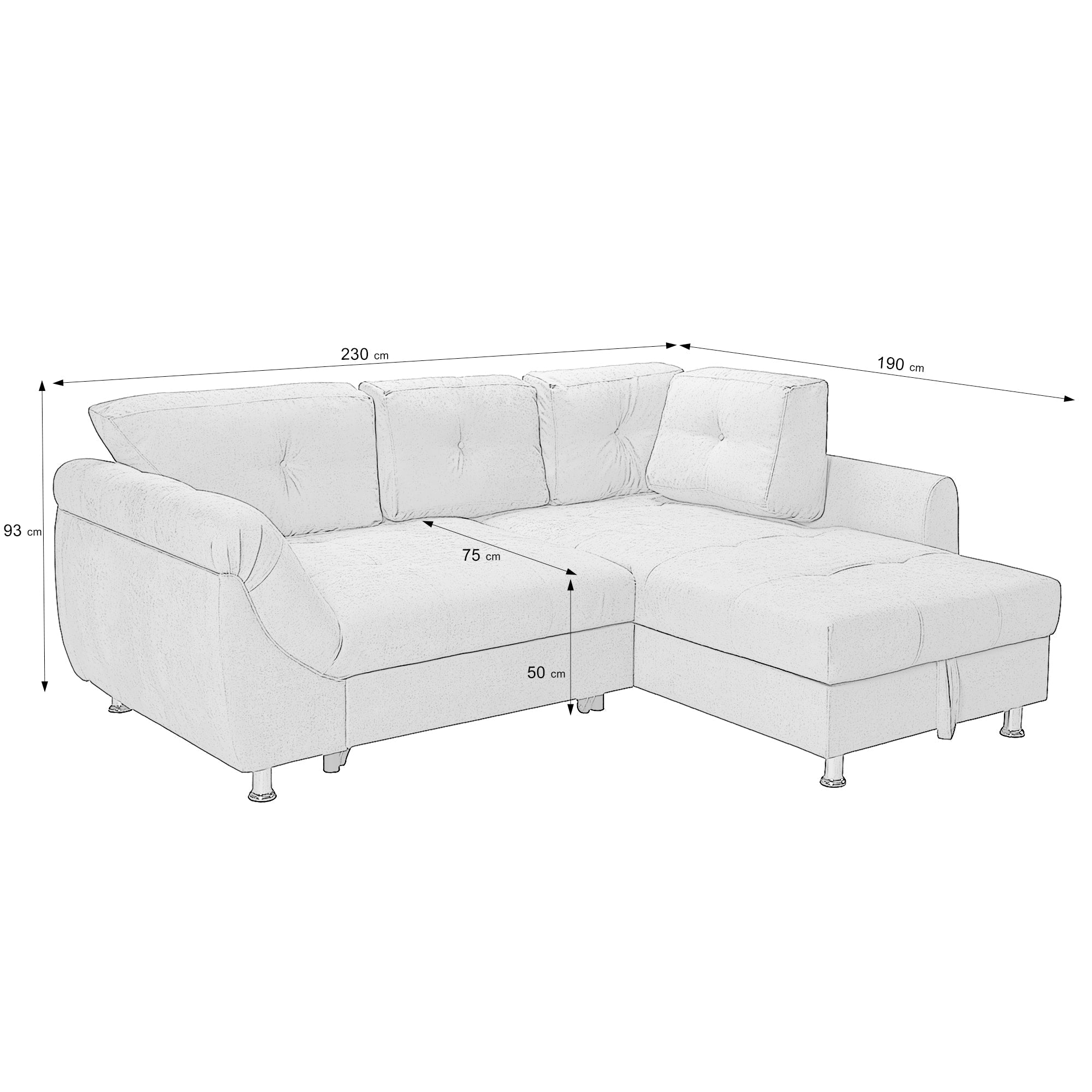 Colțar Extensibil MERLIN, cu lada depozitare, variante stânga/dreapta, 230 x 190 x 93 cm Prestige Home