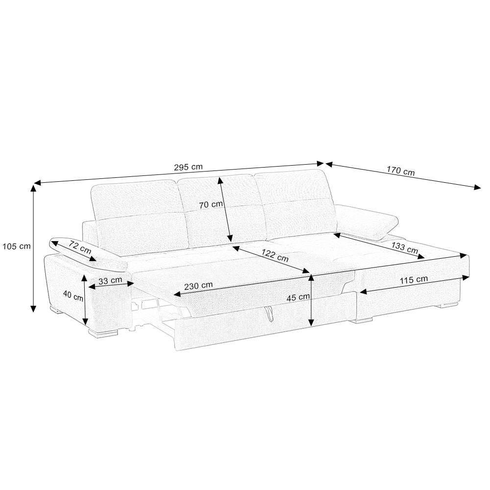 Colțar Extensibil TRENDY, cu ladă de depozitare, cu tetiere reglabile, variante stânga/dreapta 295x170x105 cm Prestige Home