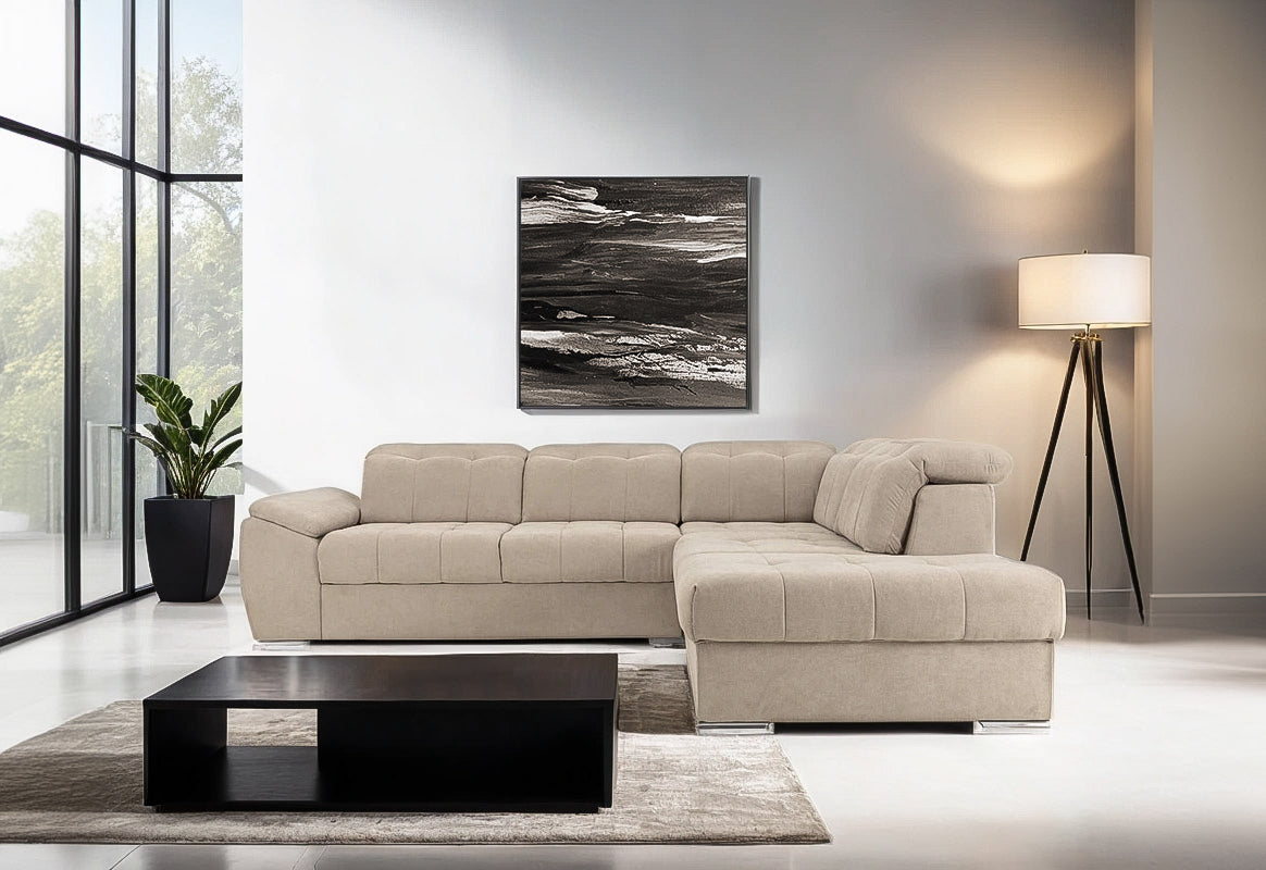 Colțar Extensibil ENZO, cu tetiere, variante stânga/dreapta, 255x220x100 cm Prestige Home