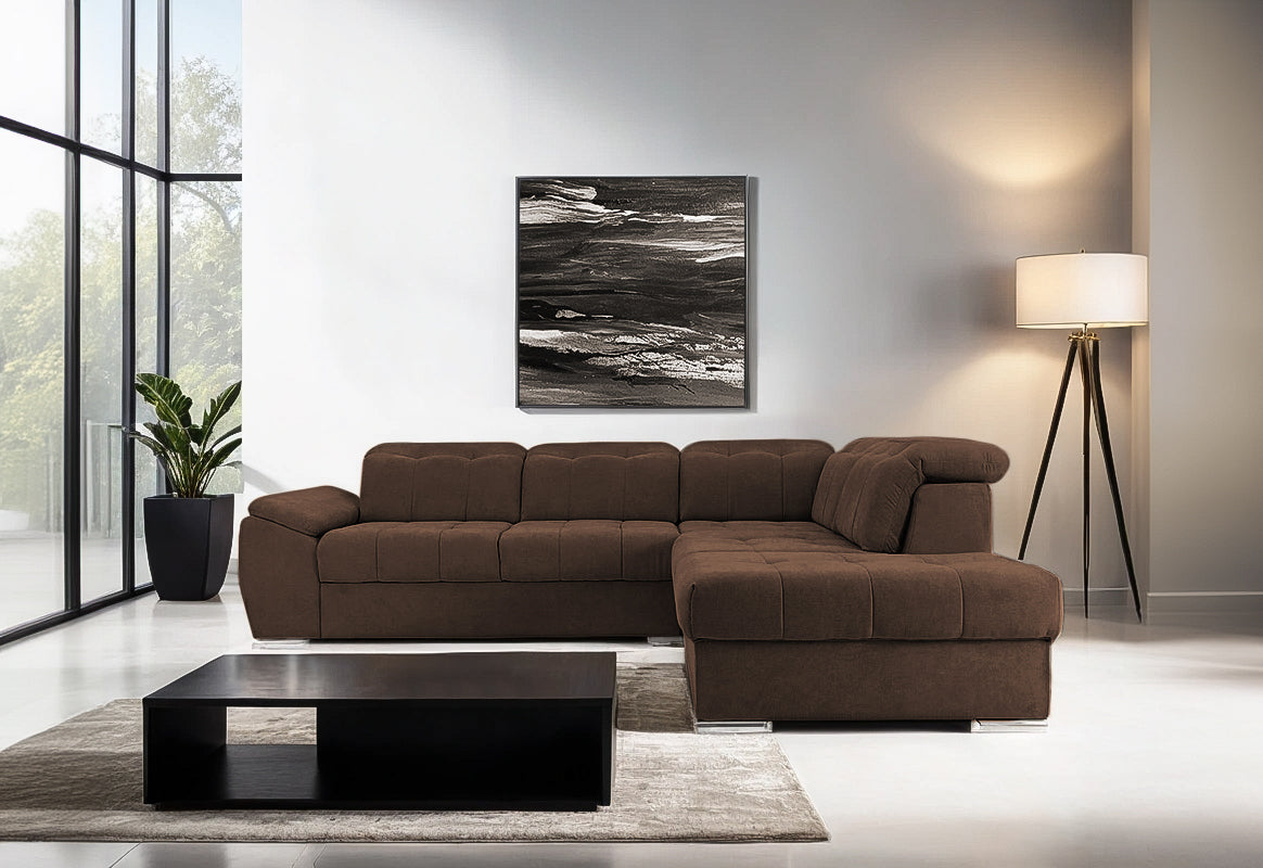 Colțar Extensibil ENZO, cu tetiere, variante stânga/dreapta, 255x220x100 cm Prestige Home