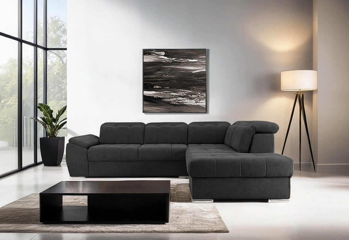 Colțar Extensibil ENZO, cu tetiere, variante stânga/dreapta, 255x220x100 cm Prestige Home