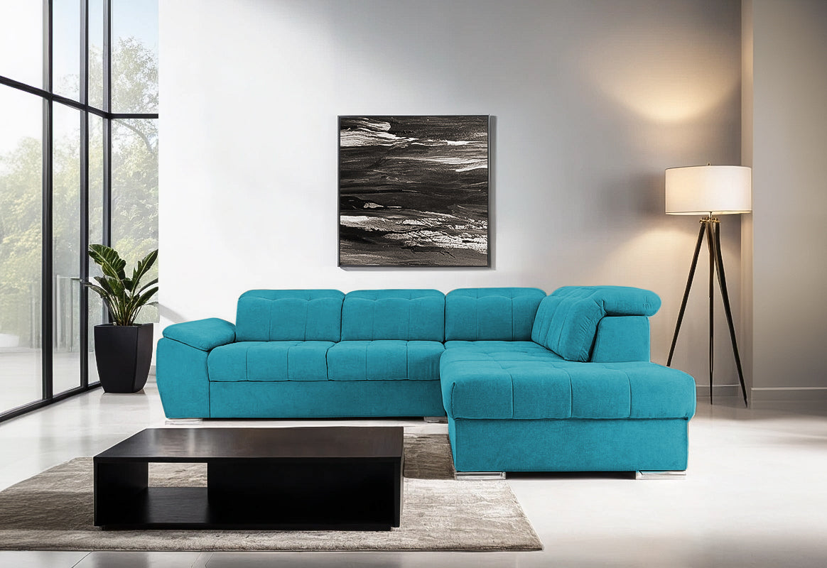 Colțar Extensibil ENZO, cu tetiere, variante stânga/dreapta, 255x220x100 cm Prestige Home