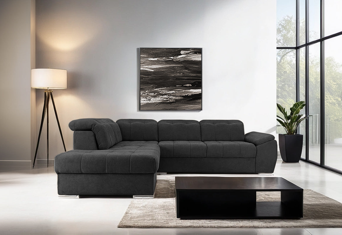 Colțar Extensibil ENZO, cu tetiere, variante stânga/dreapta, 255x220x100 cm Prestige Home