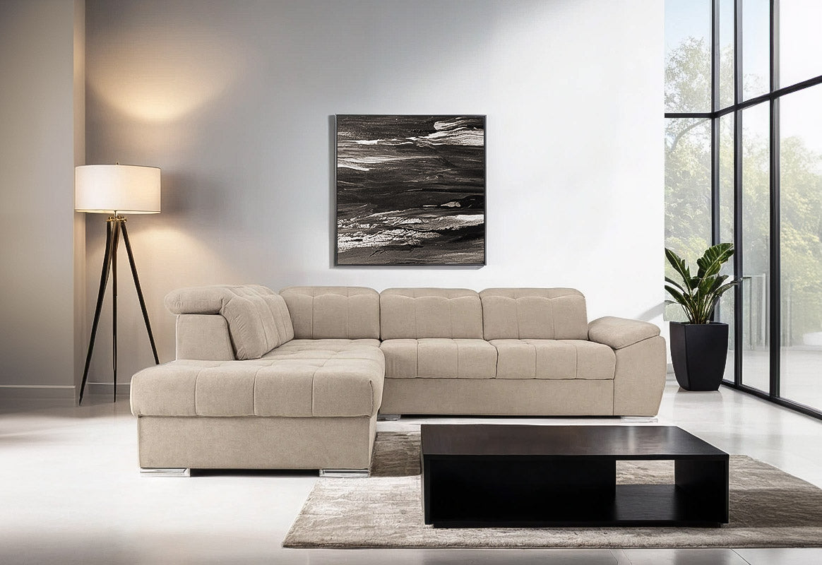 Colțar Extensibil ENZO, cu tetiere, variante stânga/dreapta, 255x220x100 cm Prestige Home