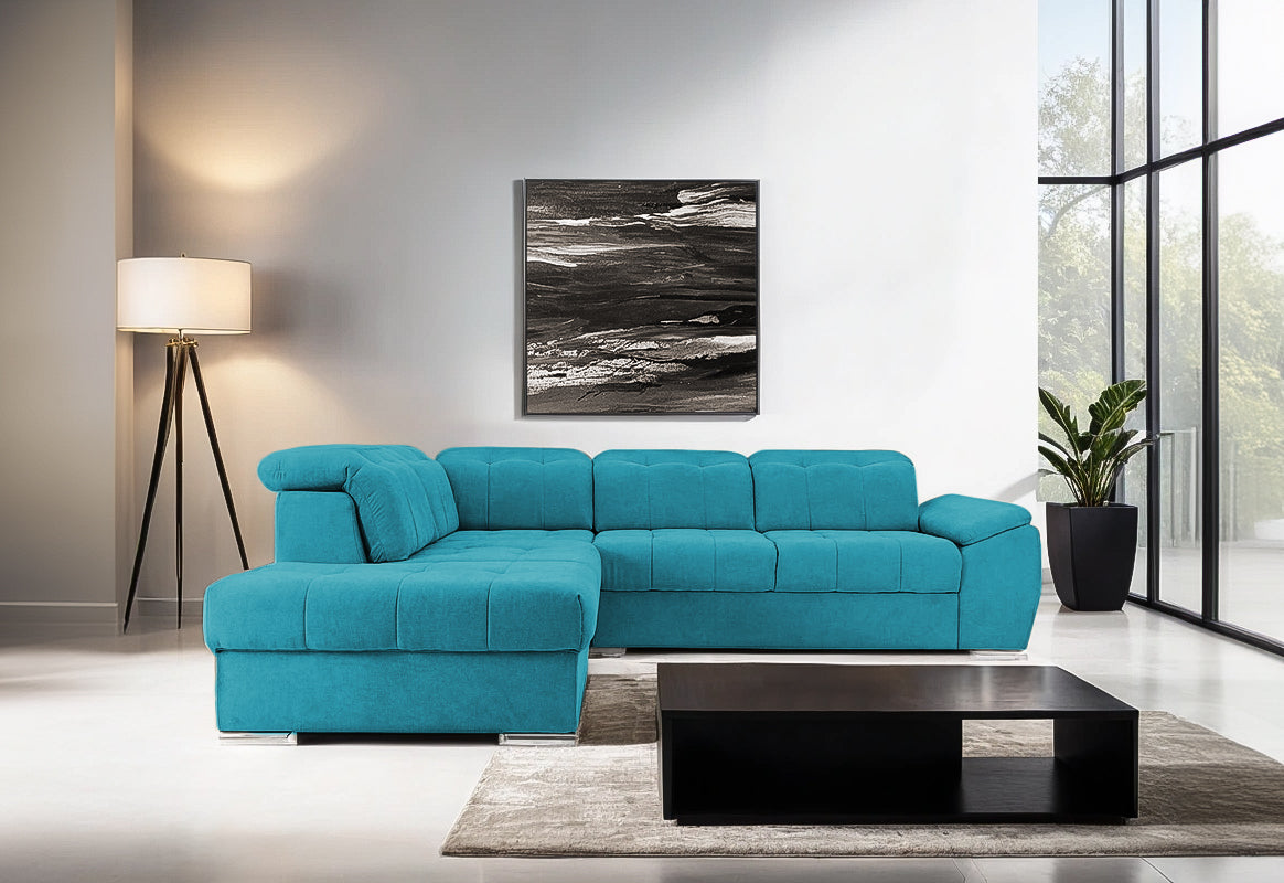 Colțar Extensibil ENZO, cu tetiere, variante stânga/dreapta, 255x220x100 cm Prestige Home