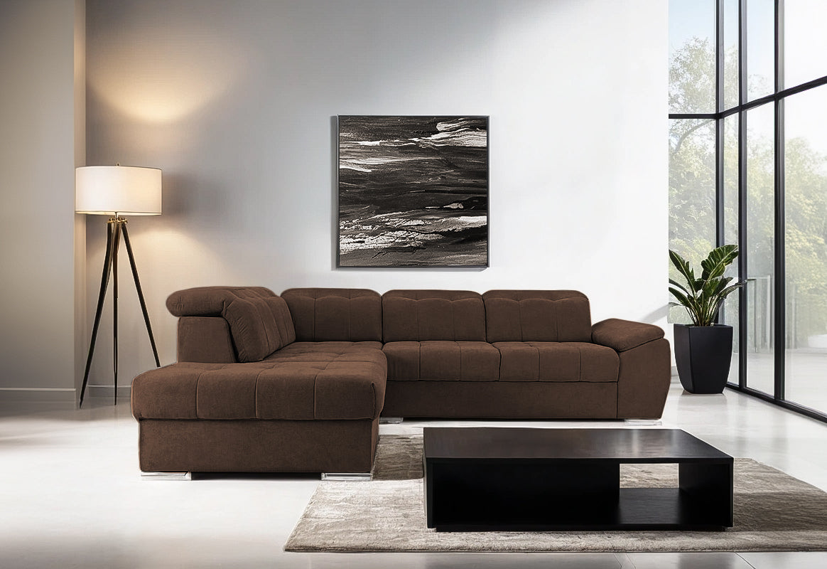 Colțar Extensibil ENZO, cu tetiere, variante stânga/dreapta, 255x220x100 cm Prestige Home