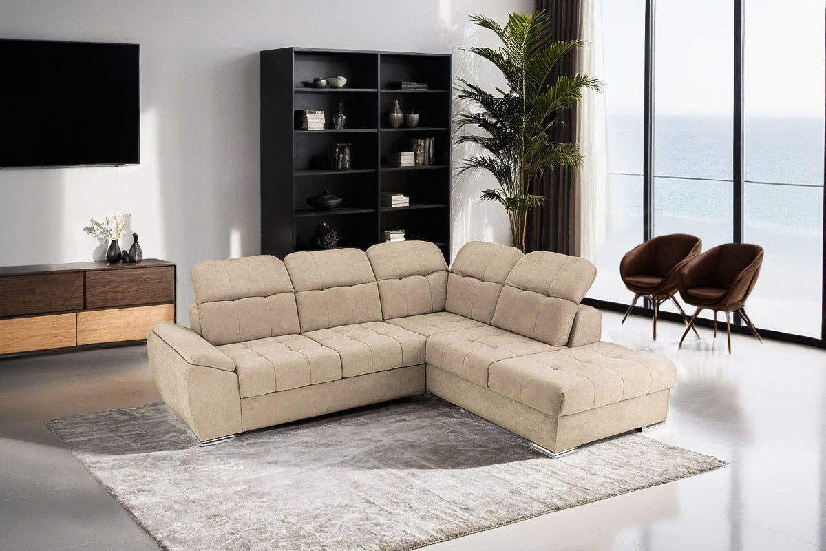Colțar Extensibil ENZO, cu tetiere, variante stânga/dreapta, 255x220x100 cm Prestige Home