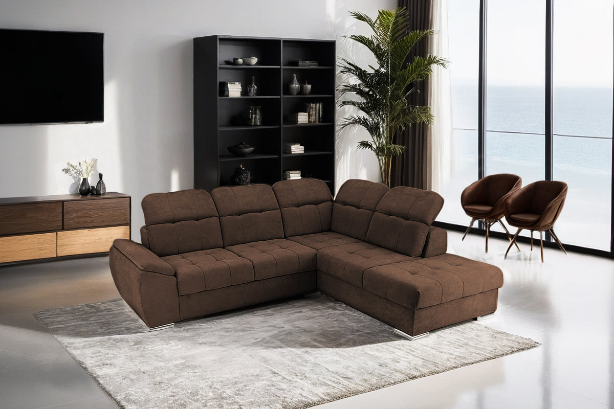 Colțar Extensibil ENZO, cu tetiere, variante stânga/dreapta, 255x220x100 cm Prestige Home