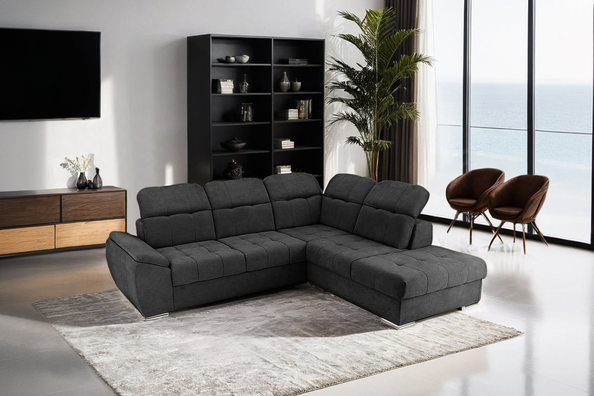 Colțar Extensibil ENZO, cu tetiere, variante stânga/dreapta, 255x220x100 cm Prestige Home