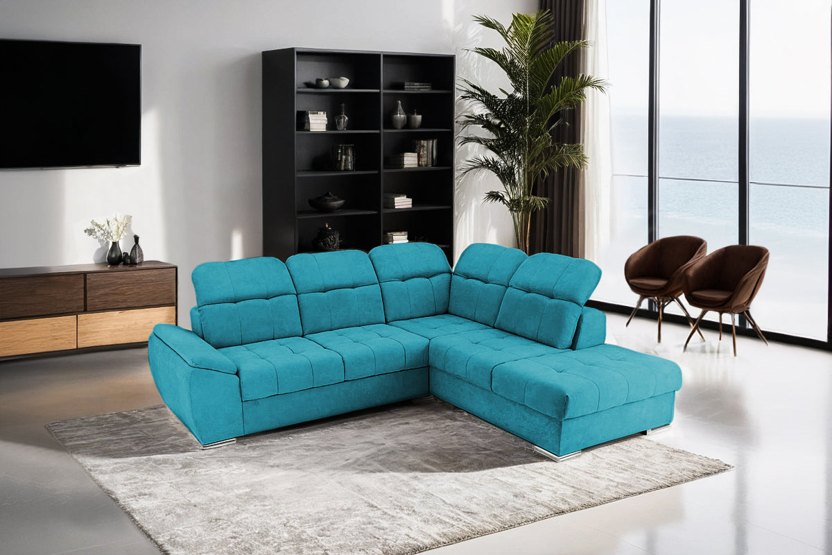 Colțar Extensibil ENZO, cu tetiere, variante stânga/dreapta, 255x220x100 cm Prestige Home