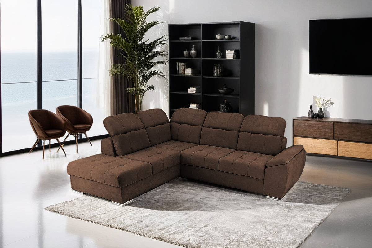 Colțar Extensibil ENZO, cu tetiere, variante stânga/dreapta, 255x220x100 cm Prestige Home