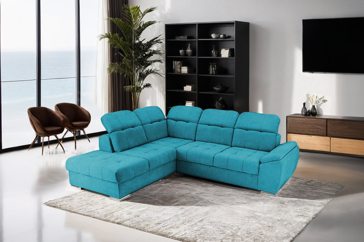 Colțar Extensibil ENZO, cu tetiere, variante stânga/dreapta, 255x220x100 cm Prestige Home