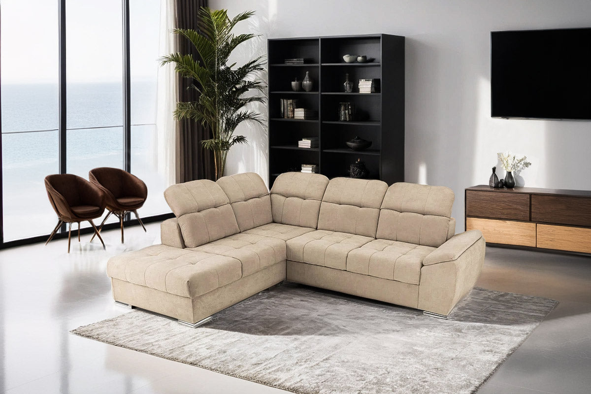 Colțar Extensibil ENZO, cu tetiere, variante stânga/dreapta, 255x220x100 cm Prestige Home