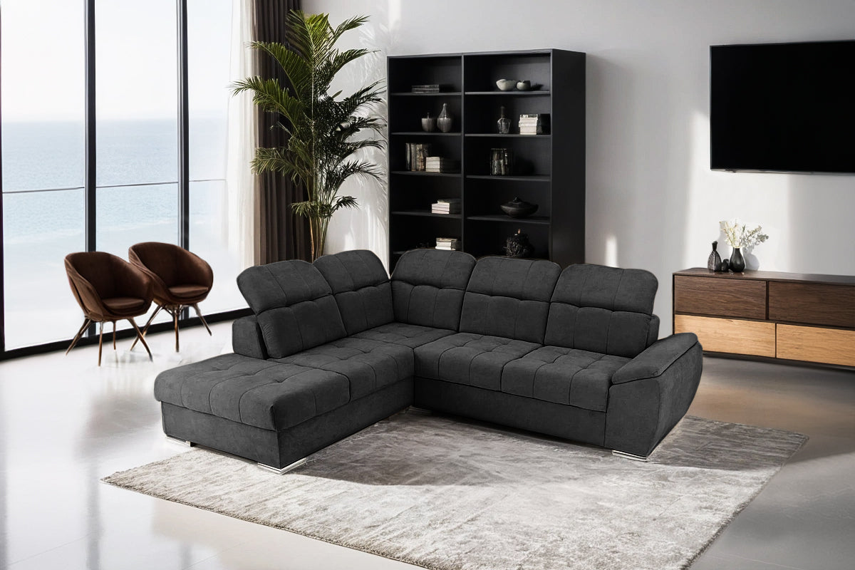 Colțar Extensibil ENZO, cu tetiere, variante stânga/dreapta, 255x220x100 cm Prestige Home