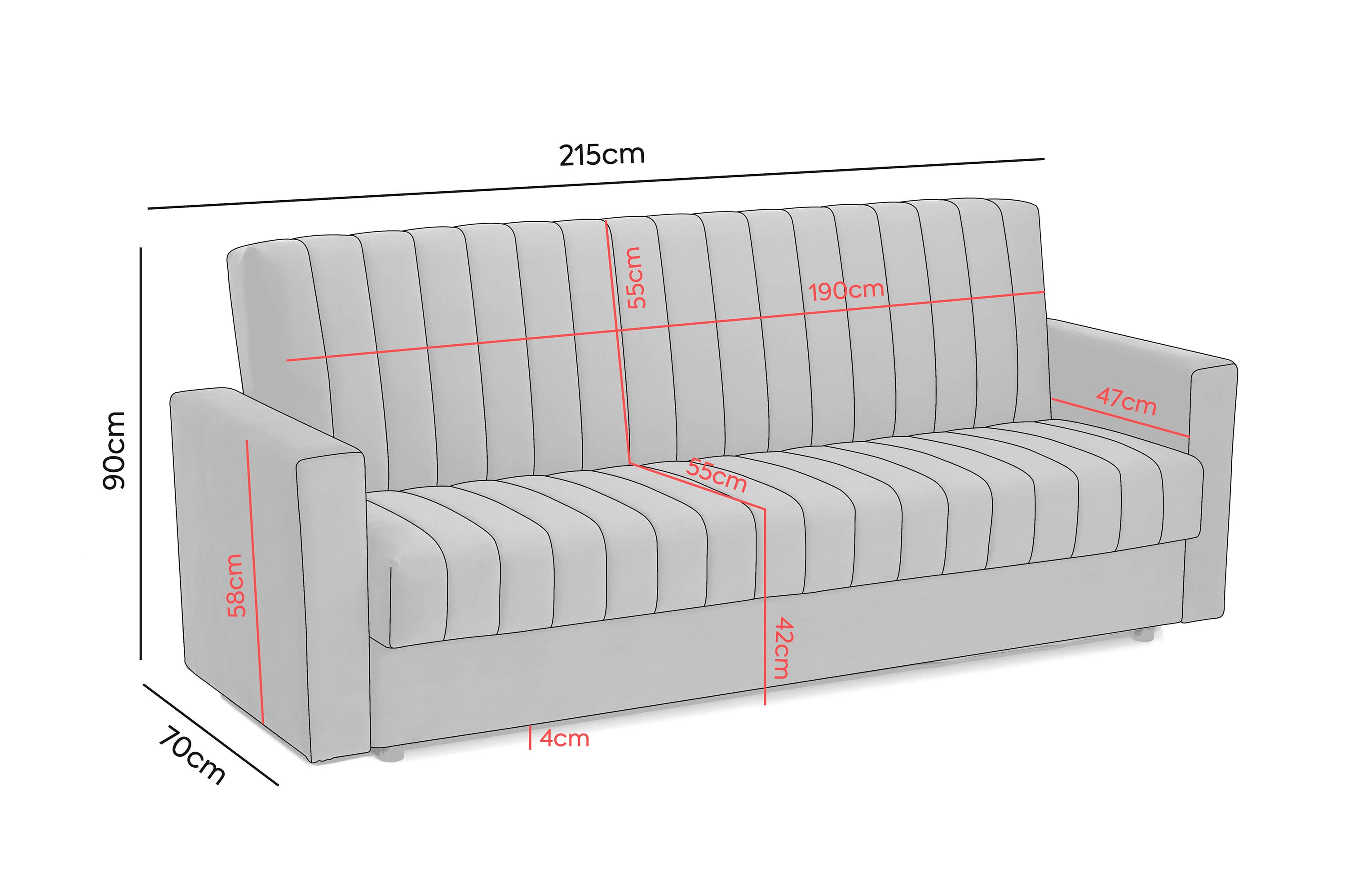 Canapea Extensibilă 3 locuri EMERALD, cu ladă de depozitare, 215x70x90 cm Prestige Home