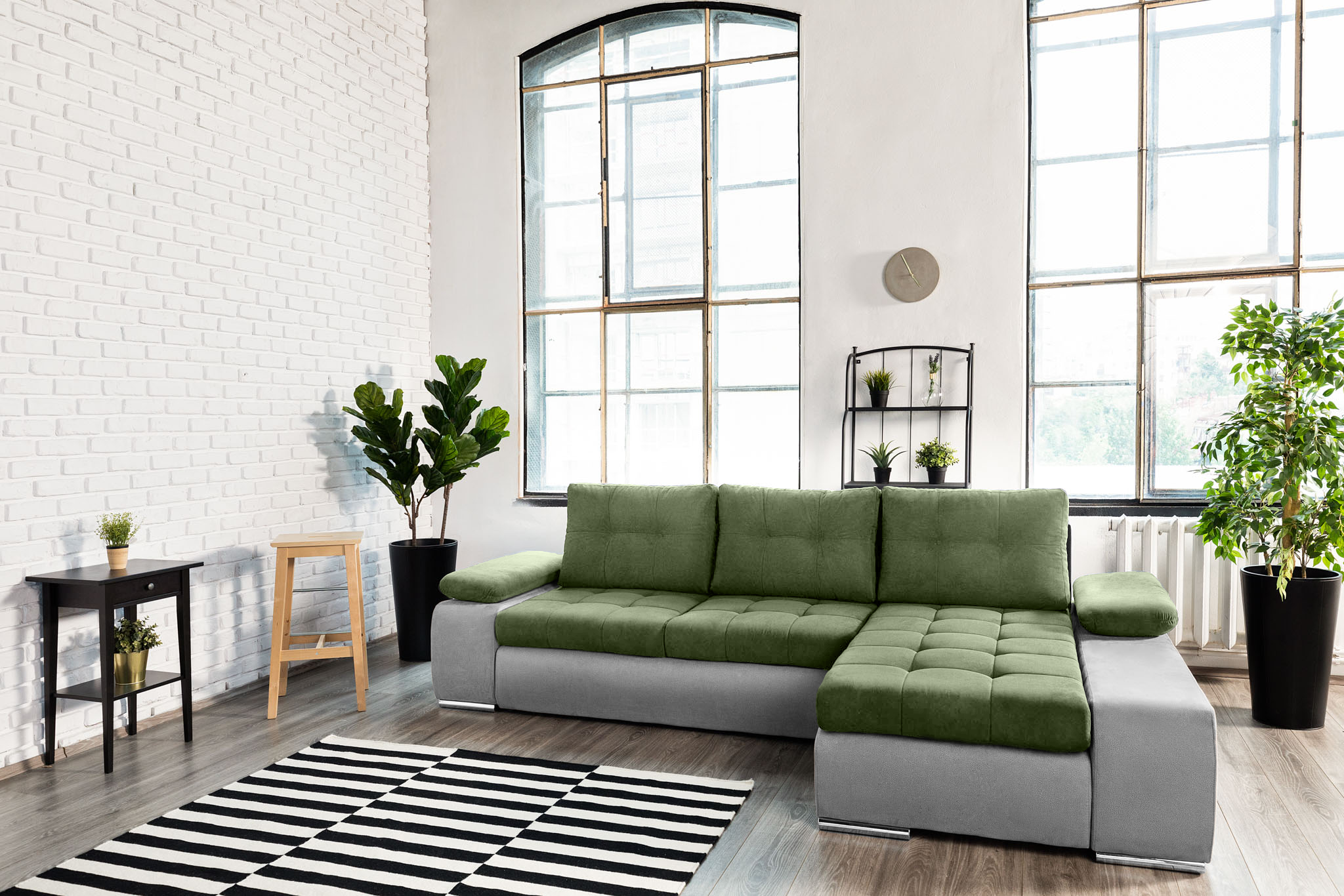 Colțar Extensibil VENETIA, cu ladă de depozitare, variante stânga/dreapta 290x170x80 cm, #color_Verde-Gri-Deschis-Enjoy