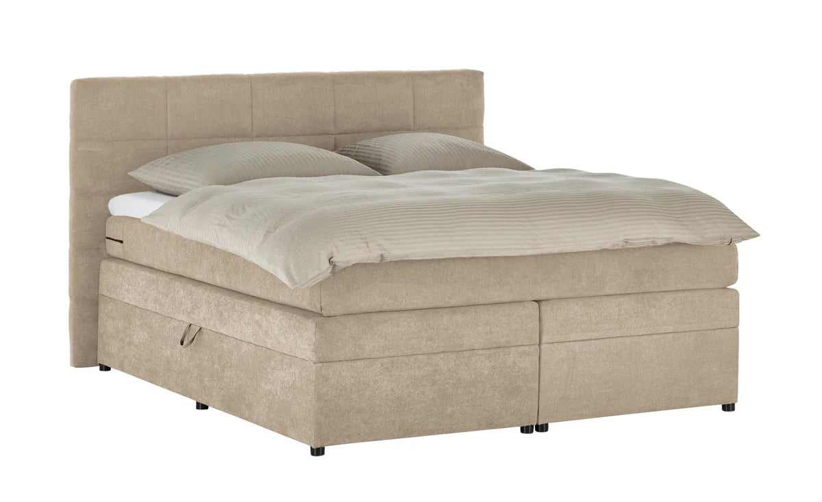 Pat Boxspring Gibson, cu ladă de depozitare, saltea și topper incluse Bej-Enjoy Prestige Home