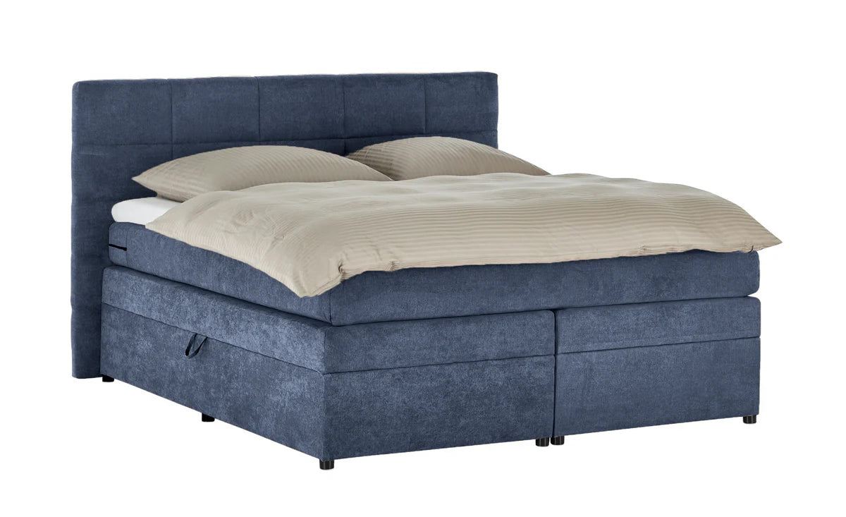 Pat Boxspring Gibson, cu ladă de depozitare, saltea și topper incluse Albastru-Inchis-Enjoy Prestige Home