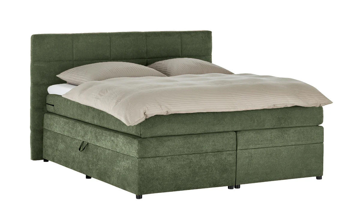 Pat Boxspring Gibson, cu ladă de depozitare, saltea și topper incluse Verde-Enjoy Prestige Home