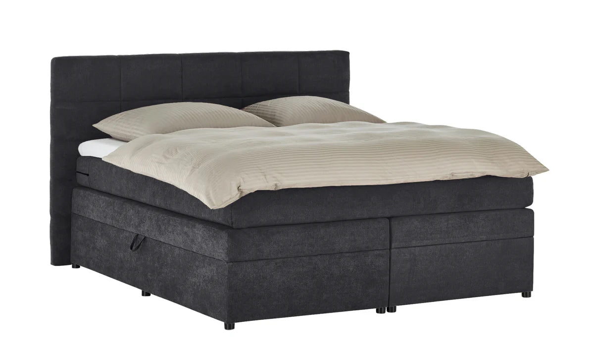 Pat Boxspring Gibson, cu ladă de depozitare, saltea și topper incluse Gri-Inchis-Enjoy Prestige Home