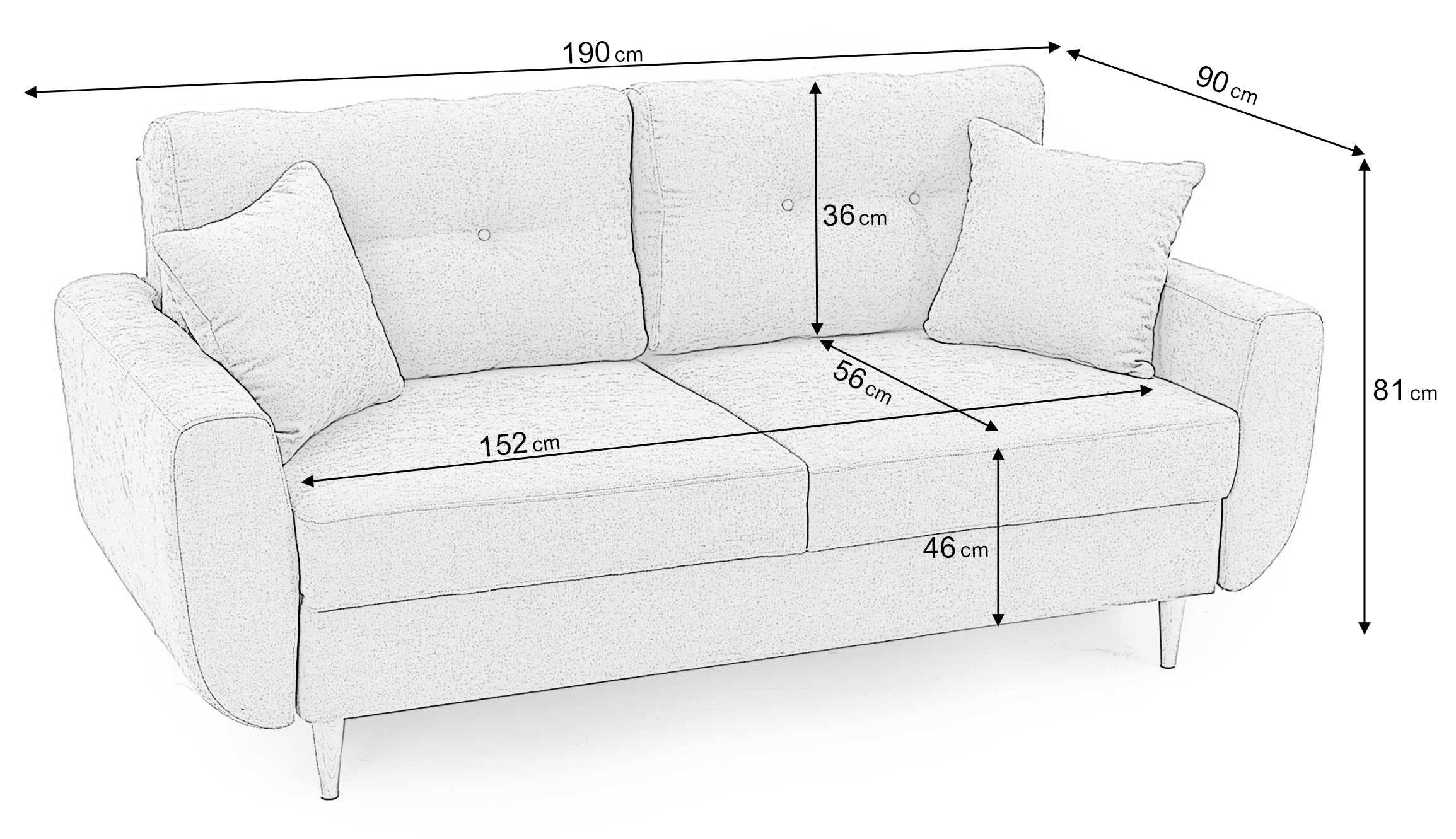 Canapea Fixă 2 locuri HELSINKI, 190x90x81 cm Prestige Home