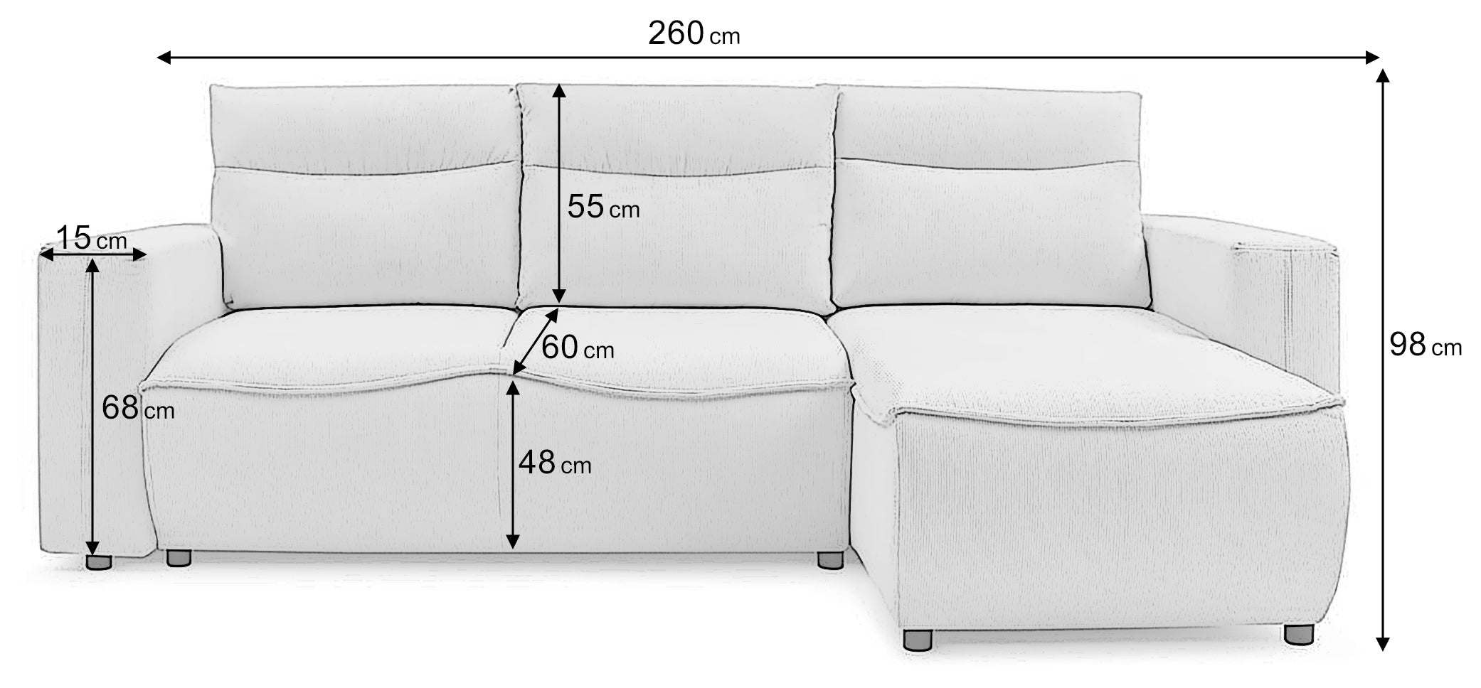 Colțar Extensibil HALSON, cu ladă de depozitare, șezlong interschimbabil, 260x160x98 cm Prestige Home