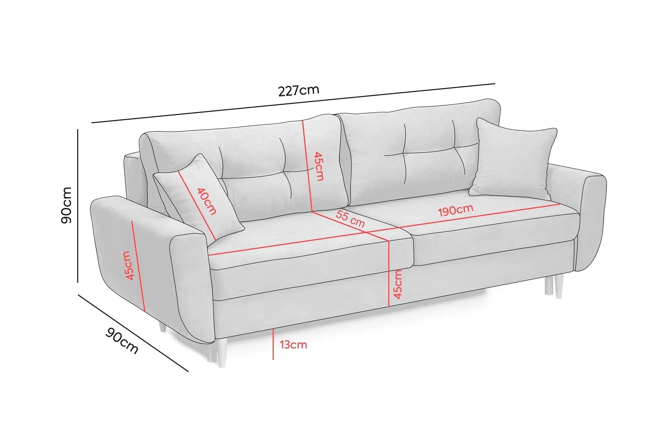Canapea Extensibilă 3 locuri HELSINKI, cu ladă de depozitare, 227x90x90 cm Prestige Home