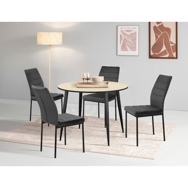 Set dining INOSIGN, 5 piese – masă rotundă Ø100 cm + 4 scaune tapițate Arboteca