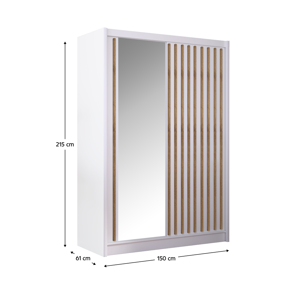 Dulap cu uşi glisante, alb / stejar craft, 150x215 cm, LADDER Kondela