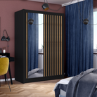 Dulap cu uşi glisante, negru / stejar craft, 150x215 cm, LADDER Kondela
