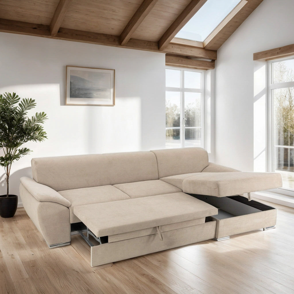 Colțar Extensibil PICASSO, cu ladă de depozitare, variante stânga/dreapta 300x170x80 cm #color_Bej-Enjoy