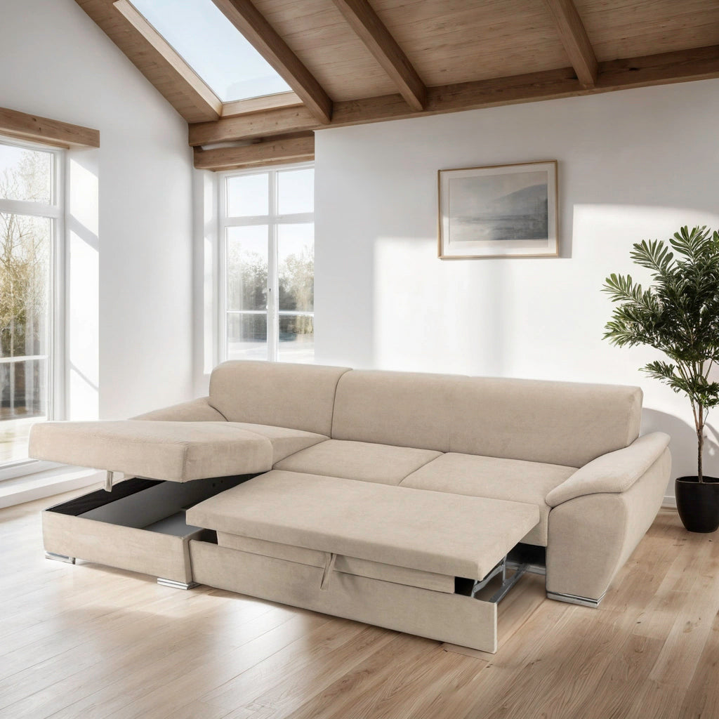 Colțar Extensibil PICASSO, cu ladă de depozitare, variante stânga/dreapta 300x170x80 cm #color_Bej-Enjoy