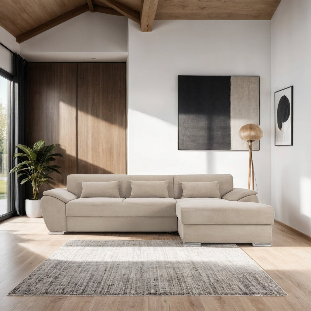 Colțar Extensibil PICASSO, cu ladă de depozitare, variante stânga/dreapta 300x170x80 cm #color_Bej-Enjoy