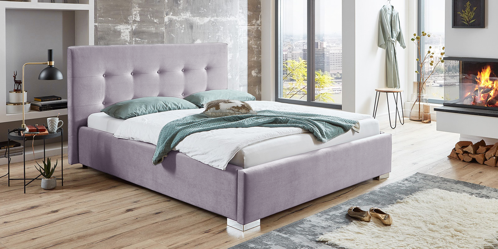 Pat Tapițat Lille, cu somieră rabatabilă și ladă de depozitare, Prestigehome.ro, Prestige, #Color_swing-violet