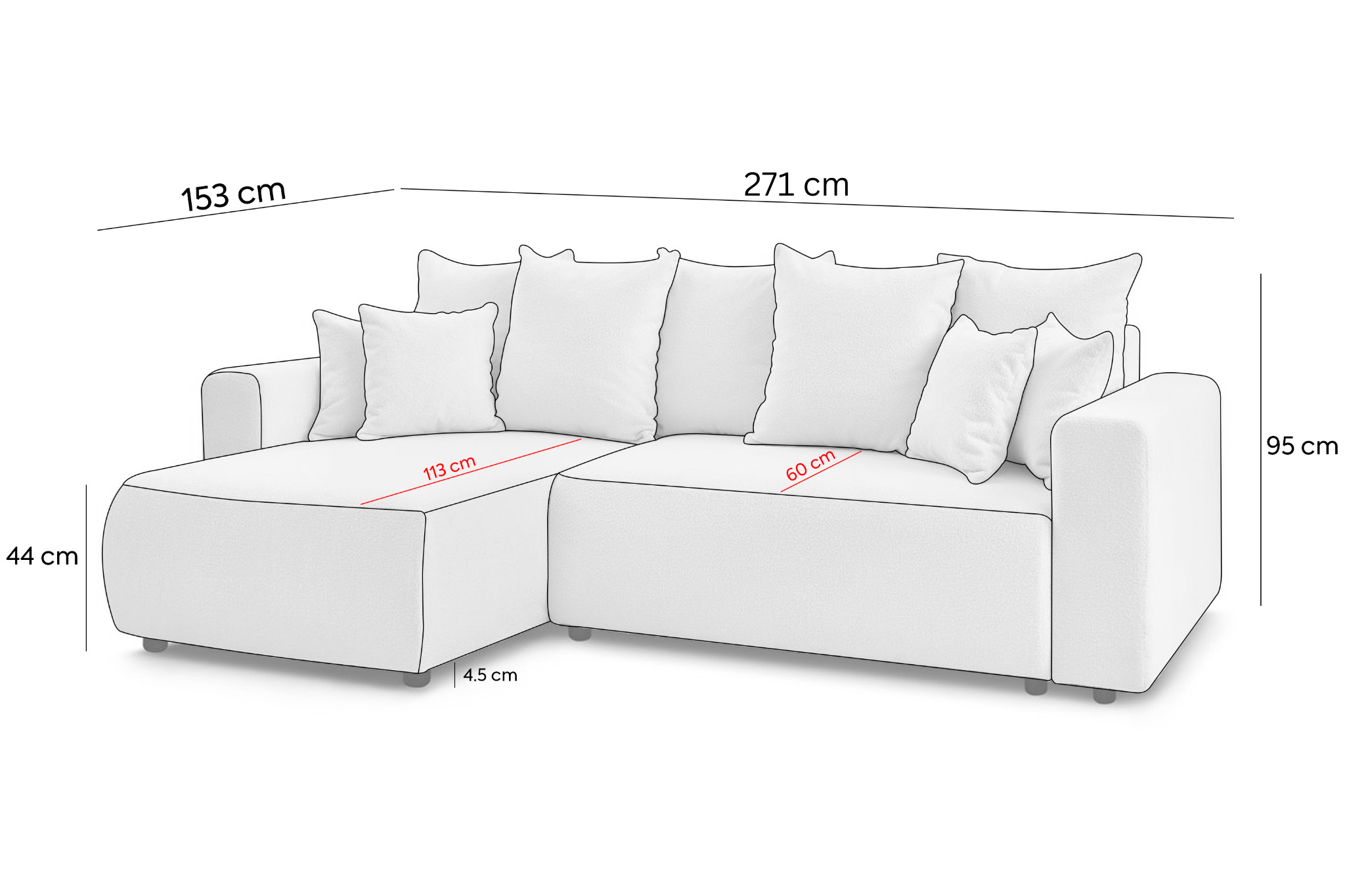 Colțar Extensibil LIVIGNO, cu ladă de depozitare, șezlong interschimbabil, 271x153x95 cm Prestige Home